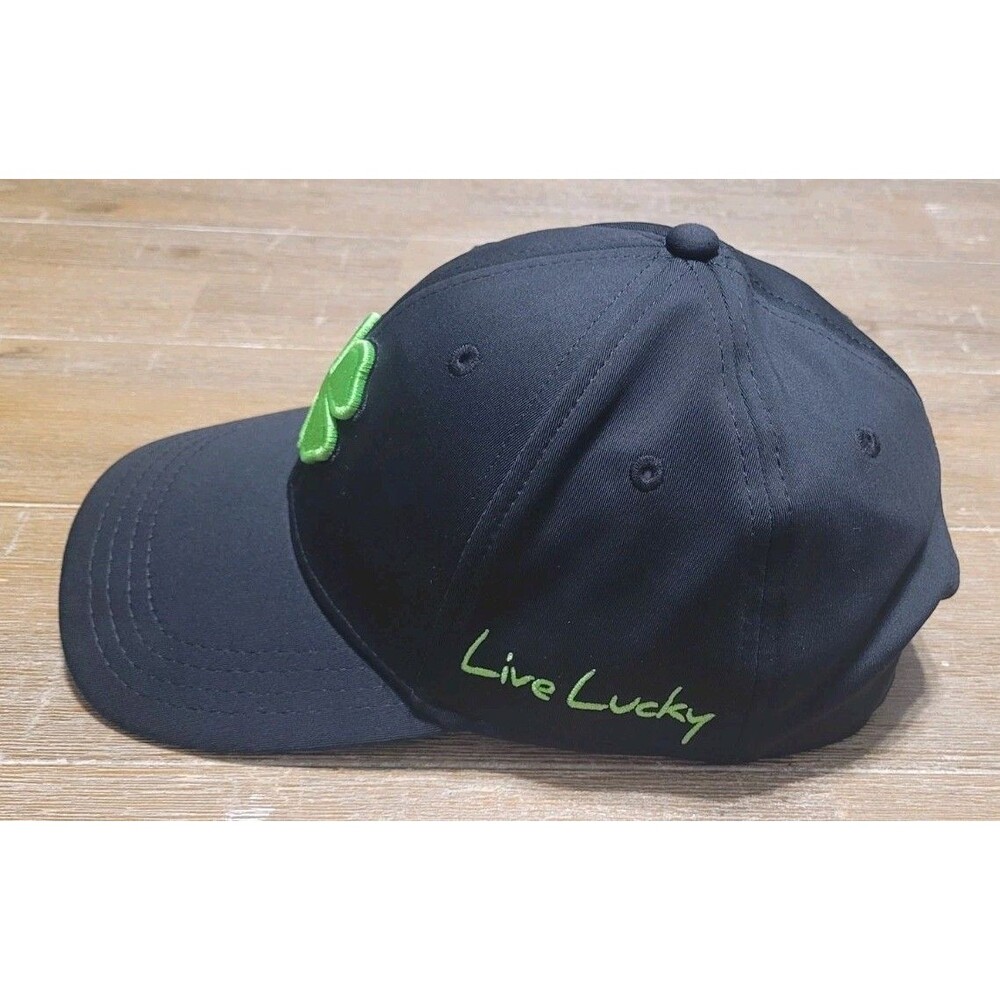 Black Cover Love Lucky Black Hat Green Logo Snapback Cap Golfing Golf Tennis - Picture 2 of 5